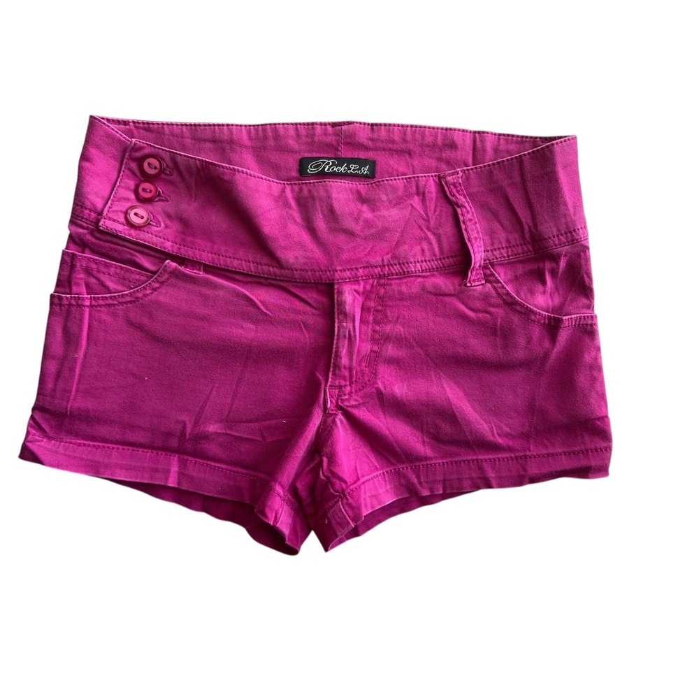 Vintage Y2K Low Rise Micro Shorts Size 1 Fuchsia Button McBling‎ Barbie Britney